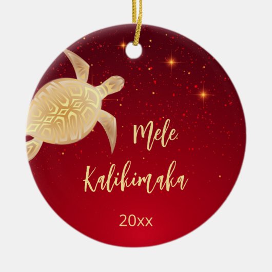 FOTO Gouden Schildpad | Hawaiian Christmas Keramisch Ornament (Voorkant)