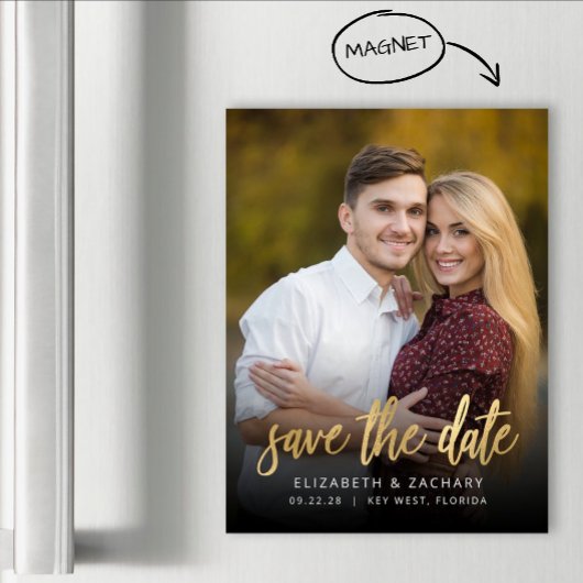 Foto Gouden Script Save the Date Magnetische Kaart