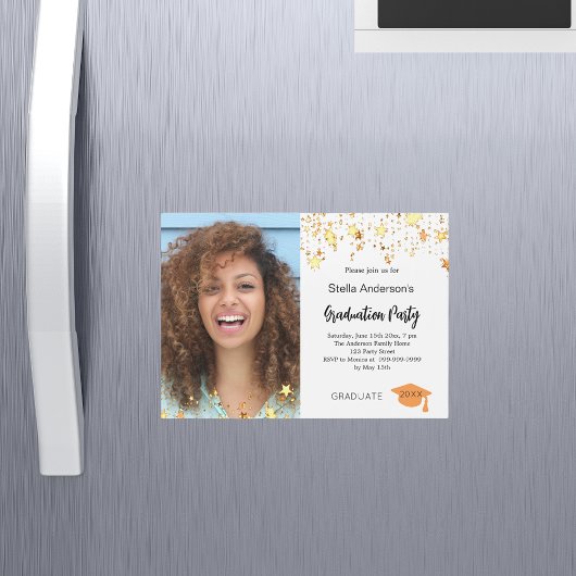 Foto gouden sterren afstudeerfeest magnetische uitnodiging