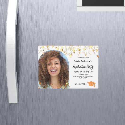 Foto gouden sterren afstudeerfeest magnetische uitnodiging