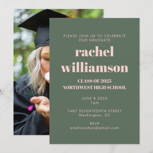 Foto Graduation Party Class van 2024 Roze Groen Kaart (Voorkant / Achterkant)