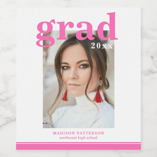 Foto Graduation Party Elegant Modern Script Wijn Etiket (Enkel label)