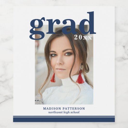 Foto Graduation Party Elegant Modern Script Wijn Wijn Etiket (Enkel label)