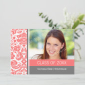 Foto Graduation Party Invitation Coral Grey Kaart (Staand voorkant)