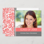 Foto Graduation Party Invitation Coral Grey Kaart (Voorkant / Achterkant)