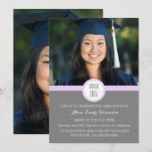 Foto Graduation Party Invitation Grijs Paarse Kaart (Voorkant / Achterkant)