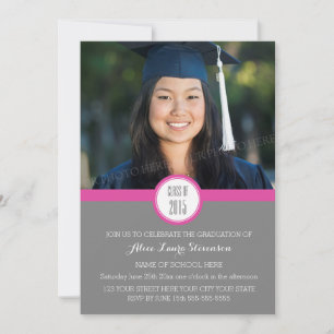 Foto Graduation Party Invitation Grijs Roze Kaart