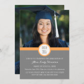 Foto Graduation Party Invitation Grijs Sinaasappel Kaart (Voorkant / Achterkant)