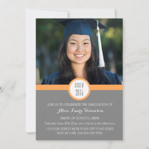 Foto Graduation Party Invitation Grijs Sinaasappel Kaart