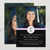 Foto Graduation Party Invitation Zwart Paarse Kaart (Voorkant / Achterkant)