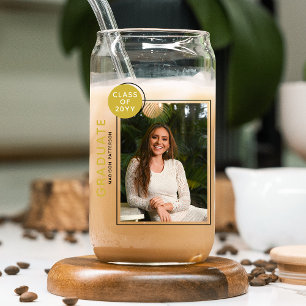 Foto Graduation Party Modern Script Black Gold Blikvorm Glas