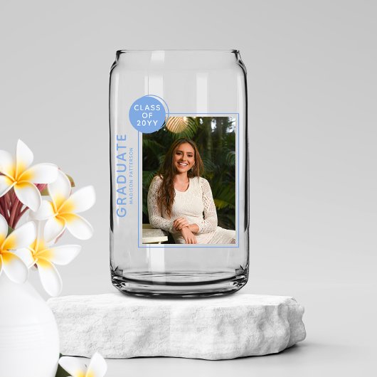 Foto Graduation Party Modern Script Blue Blikvorm Glas