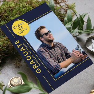 Foto Graduation Party Modern Script Blue Yellow
