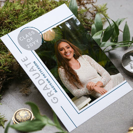 Foto Graduation Party Modern Script Silver Blue