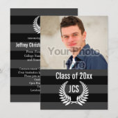 Foto Graduation Party Monogram Laurel Black Kaart (Voorkant / Achterkant)