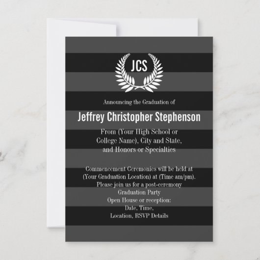 Foto Graduation Party Monogram Laurel Black Kaart (Achterkant)