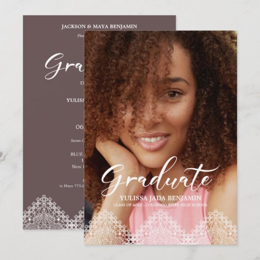 Foto Graduation Party Romantic Lace Kaart (Voorkant / Achterkant)