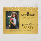 Foto Graduation Party Save the Date Gold Briefkaart (Voorkant)