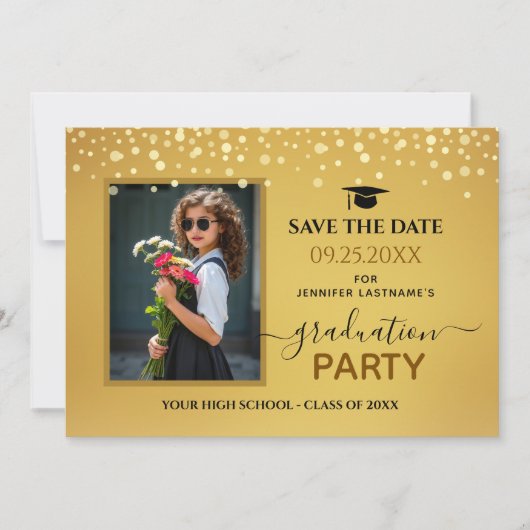 Foto Graduation Party Save the Date Gold Kaart (Voorkant)