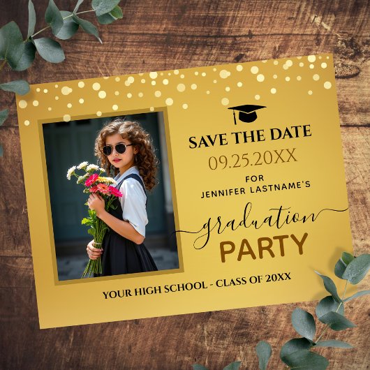 Foto Graduation Party Save the Date Gold Kaart
