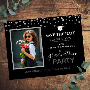 Foto Graduation Party Save the Date Zwart Kaart