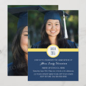 Foto Graduation Party Uitnodiging Blauw Geel (Voorkant / Achterkant)