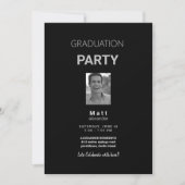 Foto Graduation Party Zwart & Grijs Uitnodiging (Voorkant)