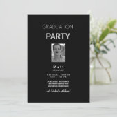 Foto Graduation Party Zwart & Grijs Uitnodiging (Staand voorkant)