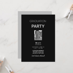 Foto Graduation Party Zwart & Grijs Uitnodiging