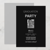 Foto Graduation Party Zwart & Grijs Uitnodiging (Voorkant / Achterkant)