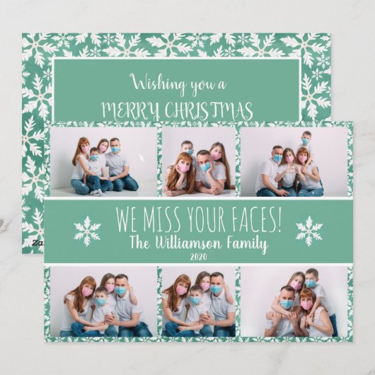 Foto Grappig Miss Your Faces Groene Sneeuwvlok Cov Feestdagenkaart (Voorkant / Achterkant)