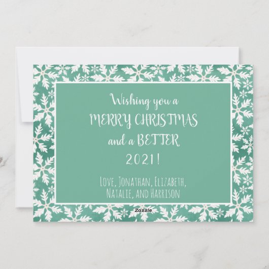 Foto Grappig Miss Your Faces Groene Sneeuwvlok Cov Feestdagenkaart (Achterkant)