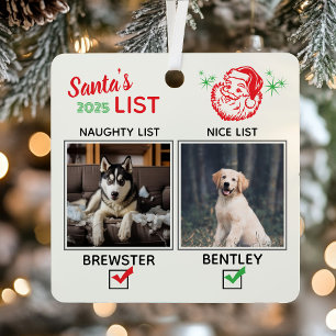 Foto Grappige Hond Kerst Naughty Nice Metalen Ornament