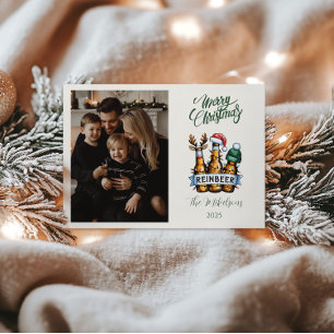 Foto Grappige Reinbeer Kerst Feestdagenkaart