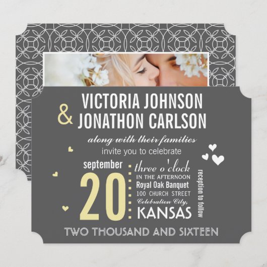 Foto Gray and Yellow Modern Typography Wedding Kaart (Voorkant / Achterkant)