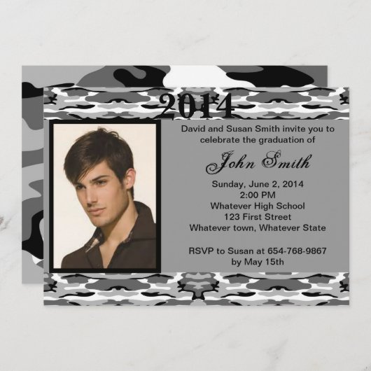 Foto Gray Camo Afstuderen Uitnodiging (Voorkant / Achterkant)