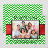Foto: Green Chevron Red Ribbon - kerstkaart (Voorkant / Achterkant)