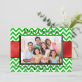 Foto: Green Chevron Red Ribbon - kerstkaart (Staand voorkant)