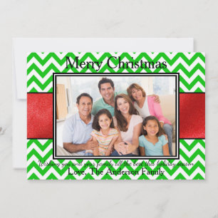 Foto: Green Chevron Red Ribbon - kerstkaart