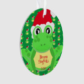 Foto Green Frog Santa Hat Pattern Schattige Kerst Ornament (voorkant)