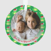 Foto Green Frog Santa Hat Pattern Schattige Kerst Ornament (achterkant)