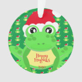 Foto Green Frog Santa Hat Pattern Schattige Kerst Ornament (voorkant)