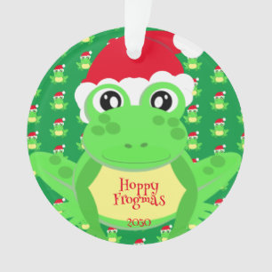 Foto Green Frog Santa Hat Pattern Schattige Kerst Ornament