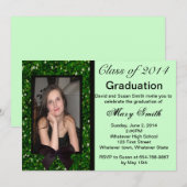 Foto: Green Glitter Afstuderen Invitation Kaart (Voorkant / Achterkant)