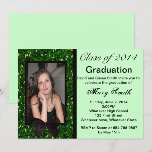 Foto: Green Glitter Afstuderen Invitation Kaart (Voorkant / Achterkant)