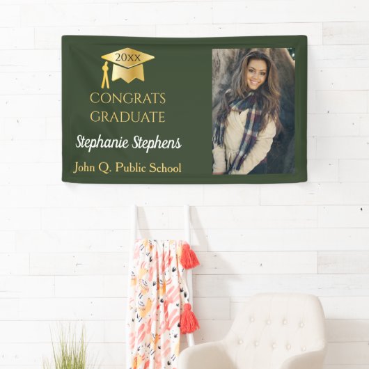Foto Green Gold Congrats Afstuderen naam | School Spandoek (Insitu)