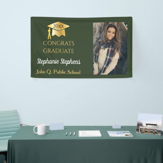Foto Green Gold Congrats Afstuderen naam | School Spandoek (Beurs)