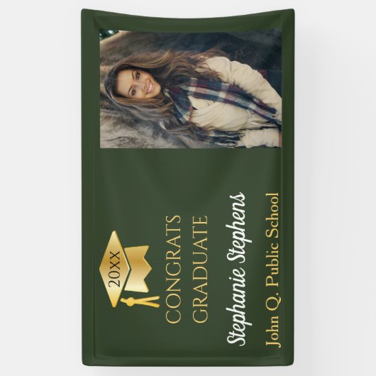 Foto Green Gold Congrats Afstuderen naam | School Spandoek (Verticaal)