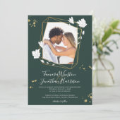 Foto Green Gold Line Art Floral Geometric Kaart (Staand voorkant)