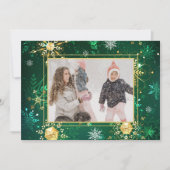 Foto: Green Gold Snowflake kerstfeestdag Feestdagenkaart (Voorkant)